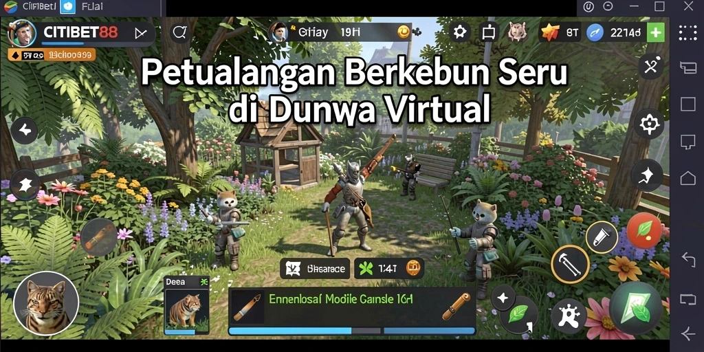Tampilan gameplay seru CITIBET88 dengan kebun yang berwarna-warni.