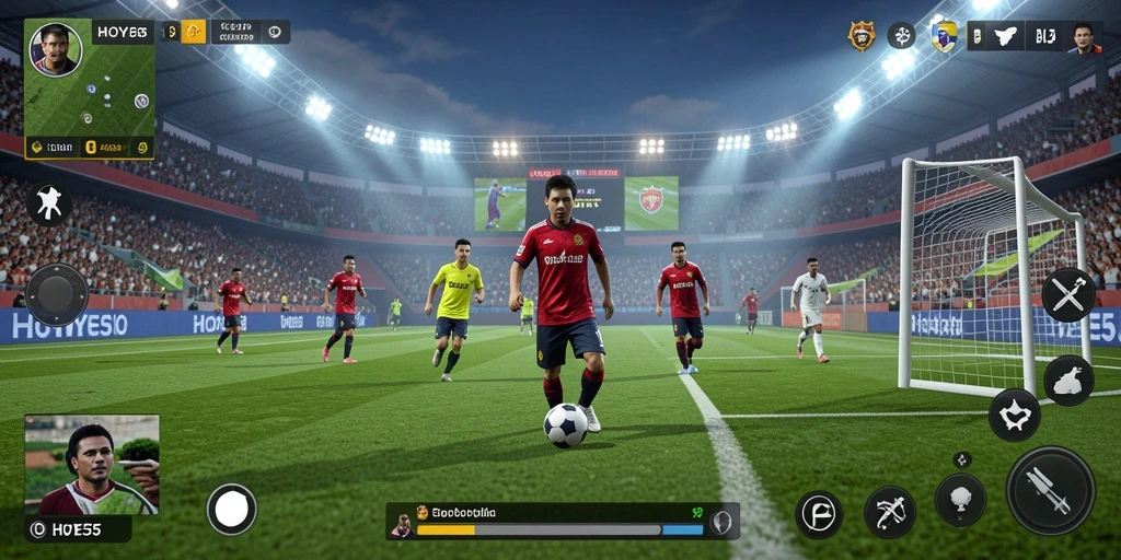 Tampilan gameplay seru HOYE55 saat pertandingan sepak bola.