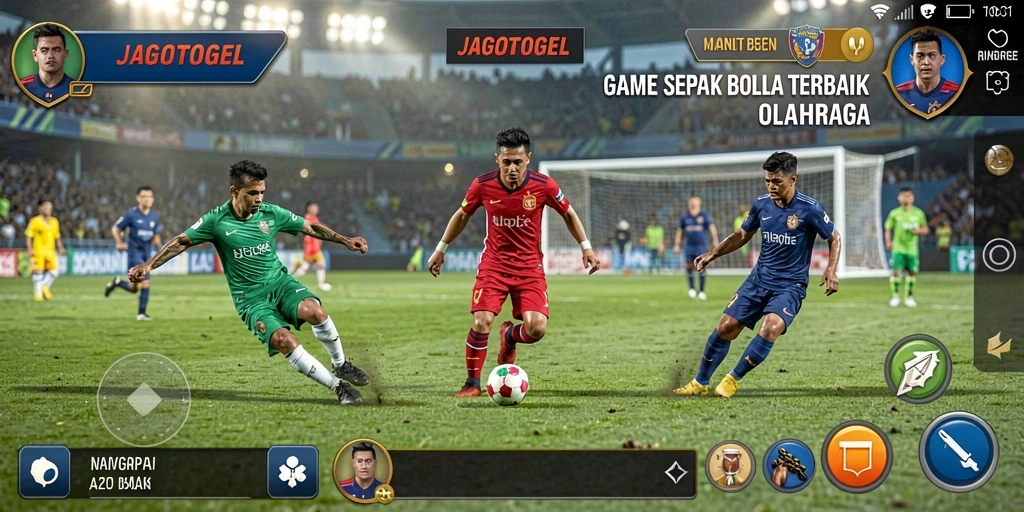 Screenshot dari gameplay seru JAGOTOGEL menunjukkan aksi sepak bola yang mendebarkan.