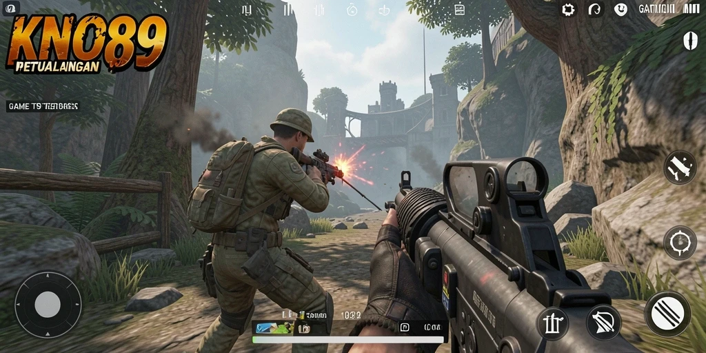 Tampilan gameplay KNO89 dengan aksi tembak-menembak yang intens.