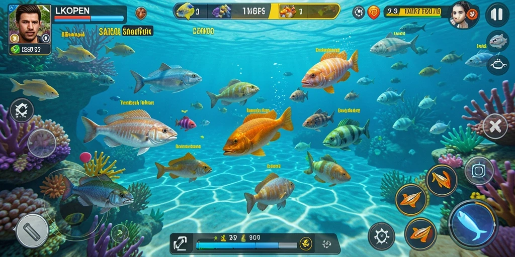 Tampilan gameplay seru LKOPEN saat menangkap berbagai ikan.