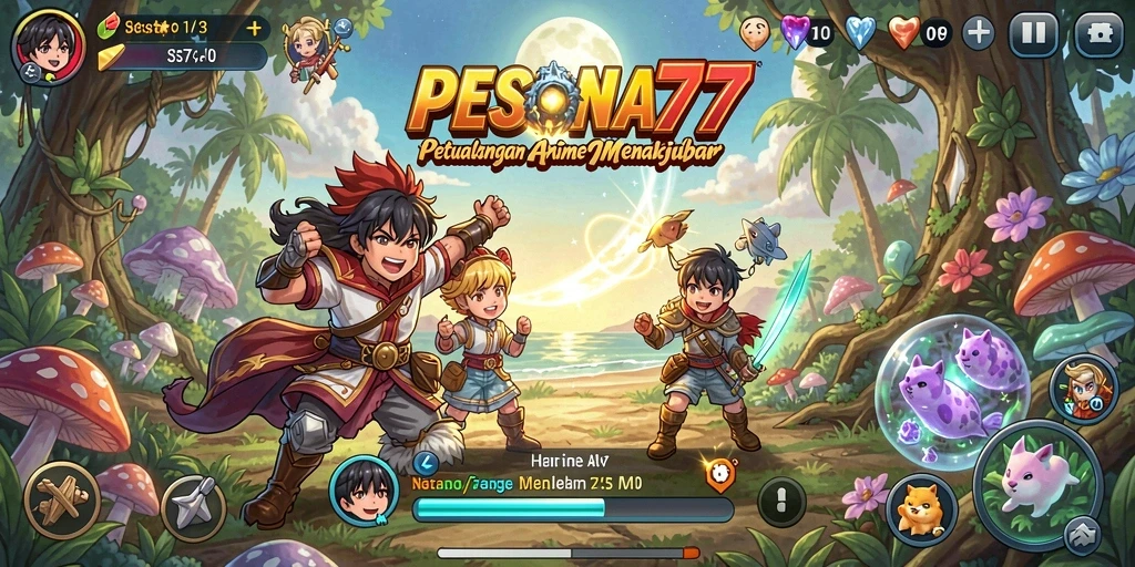 Tampilan utama PESONA77 dengan karakter Anime yang dinamis.