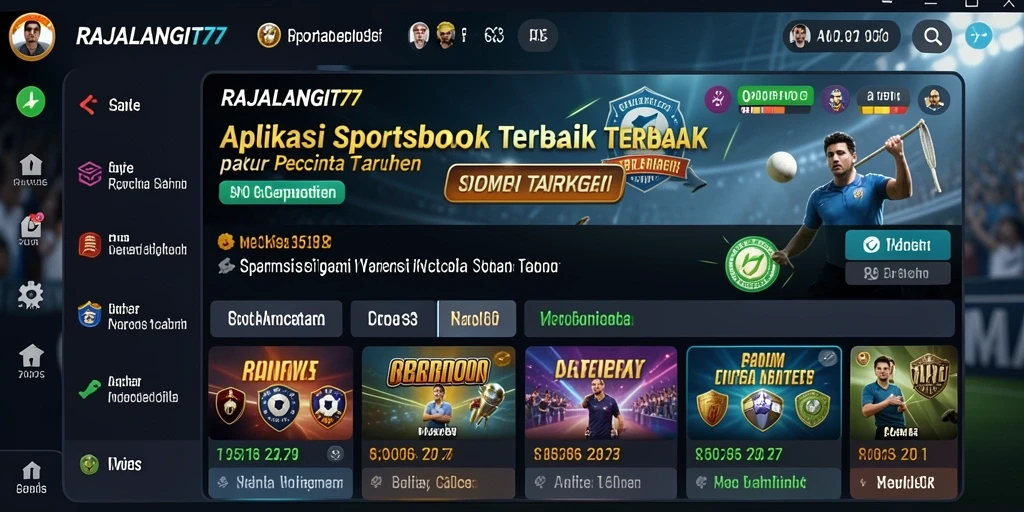 Screenshot RAJALANGIT77 menampilkan tampilan antarmuka Sportsbook yang menarik.