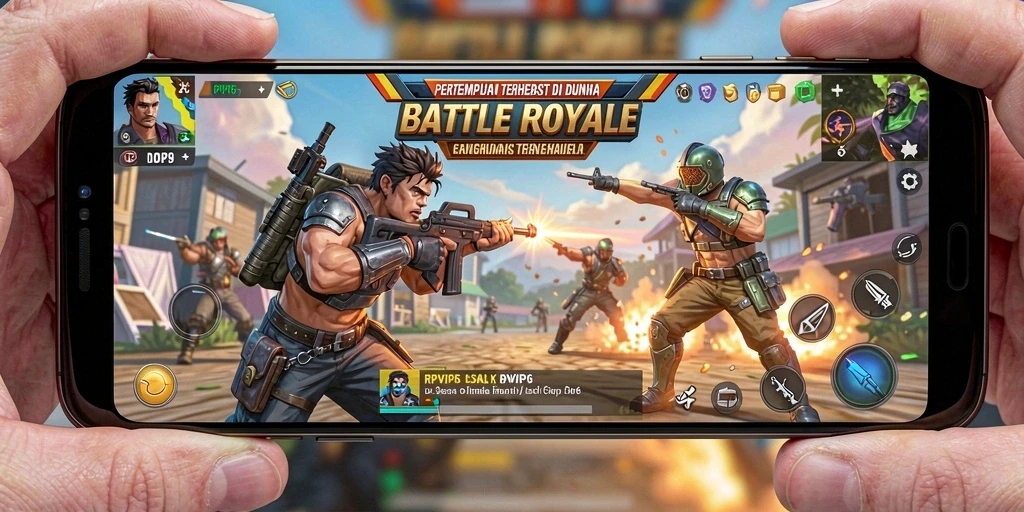Screenshot menampilkan intensitas gameplay Battle Royale yang mendebarkan.