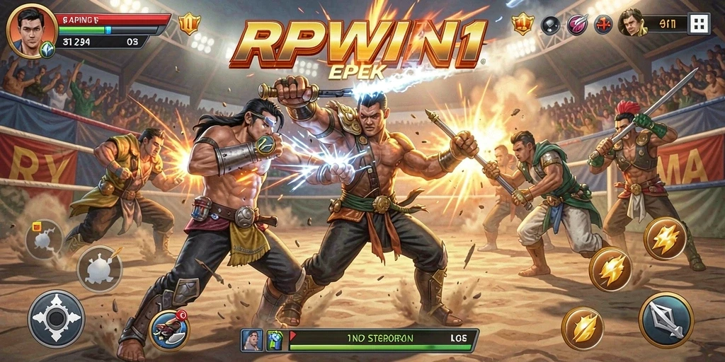 Screenshot menunjukkan pertarungan seru antara karakter di RPWIN1.