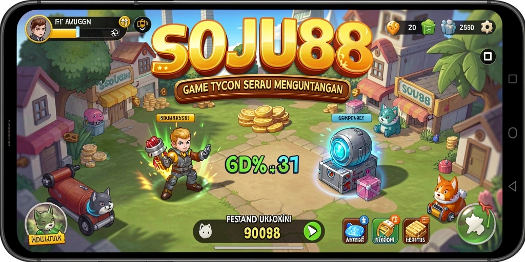 Tampilan gameplay seru dari SOJU88 dengan berbagai bisnis yang dikelola.