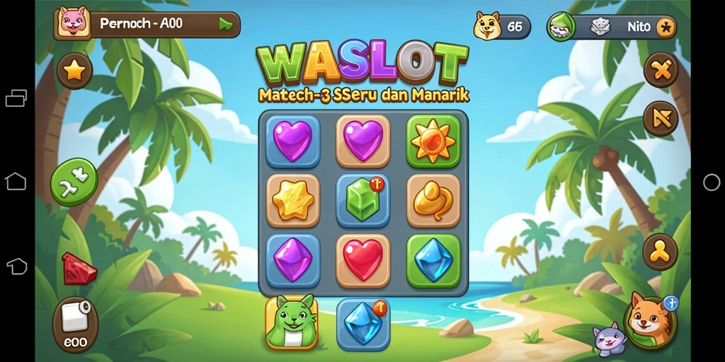 Screenshot gameplay WASLOT menampilkan level seru dan tantangan Match-3.